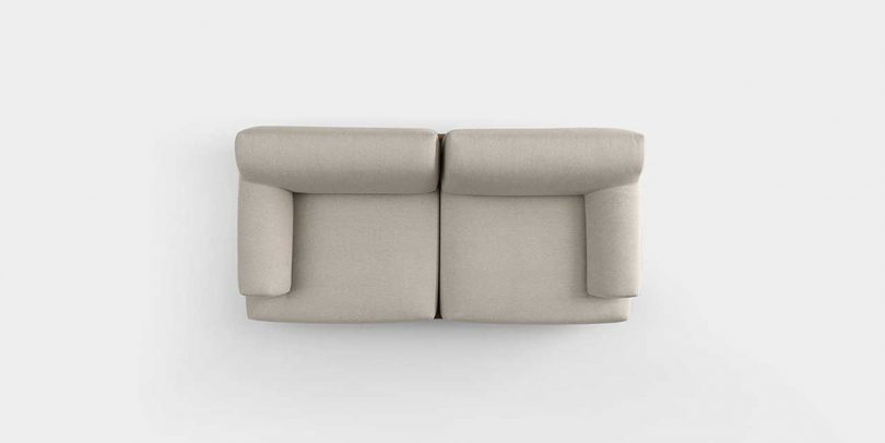 overhead photo of two seater sofa on white
