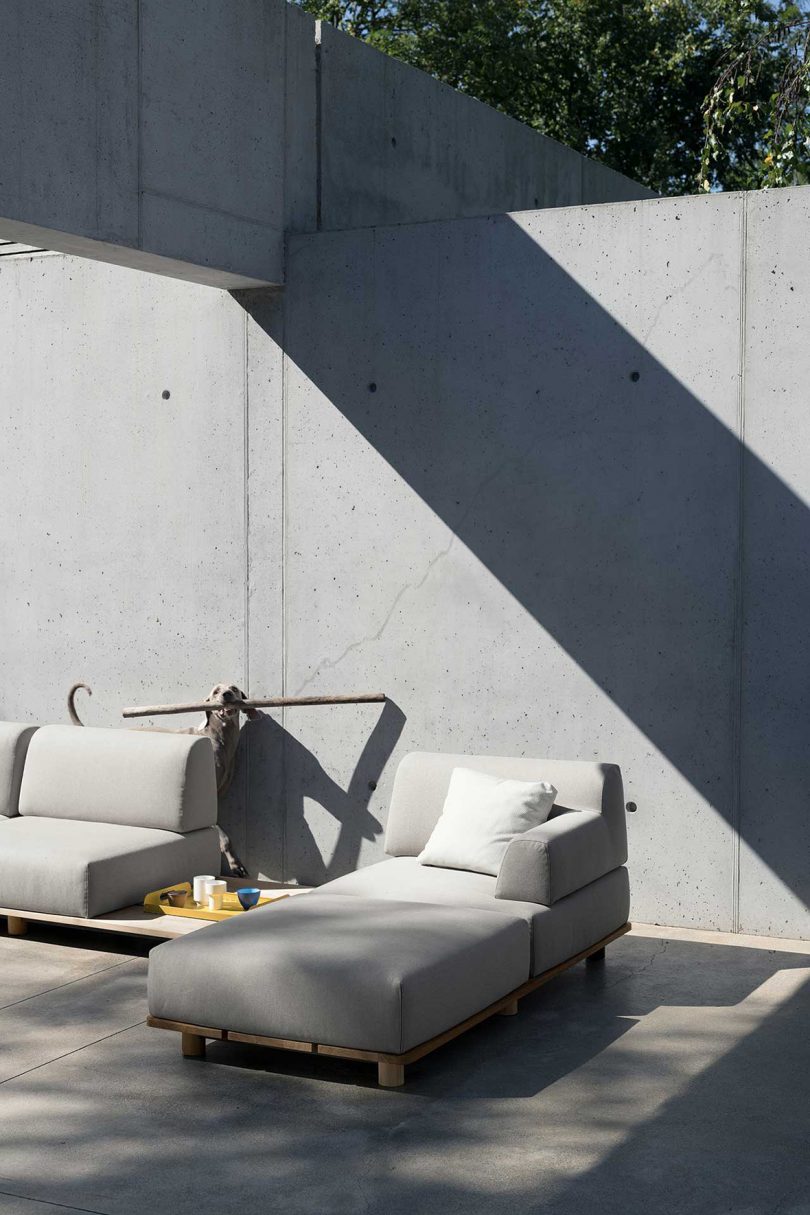 outdoor patio with white sofa