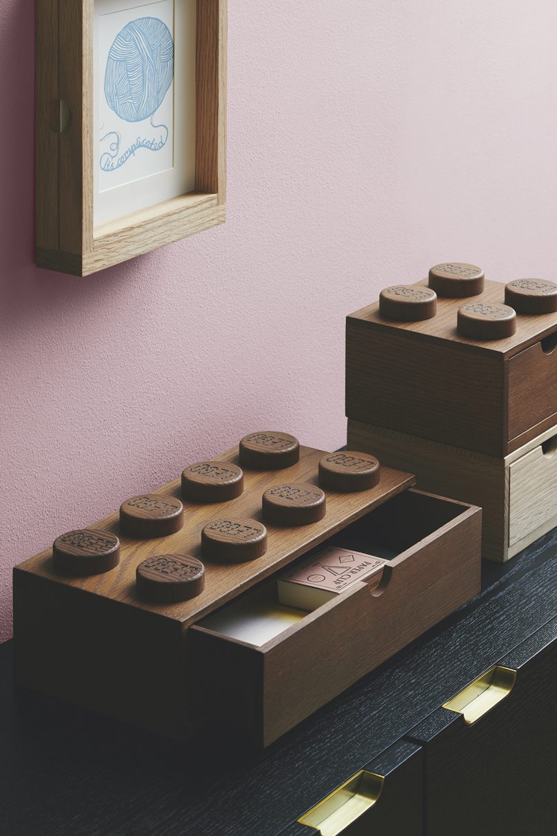 wooden Lego block desk storage