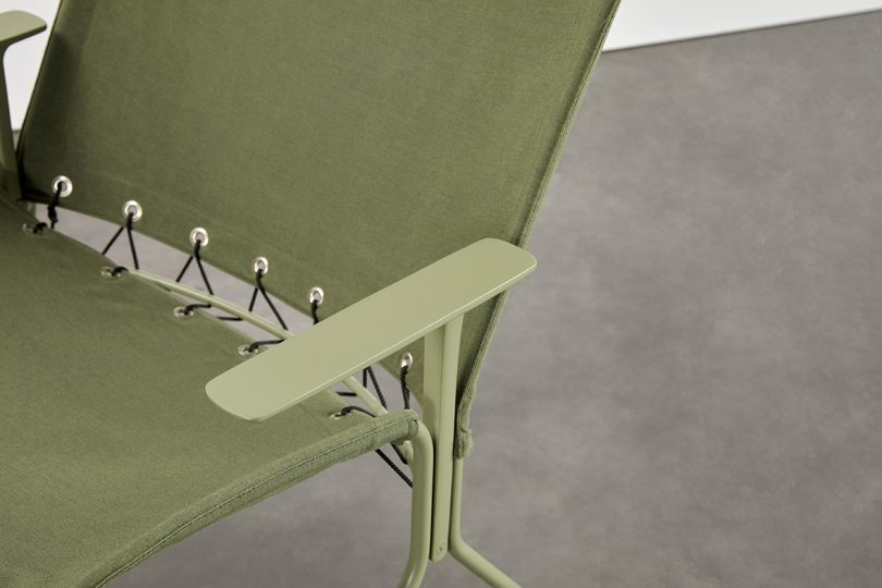 detail of olive green lounge chair