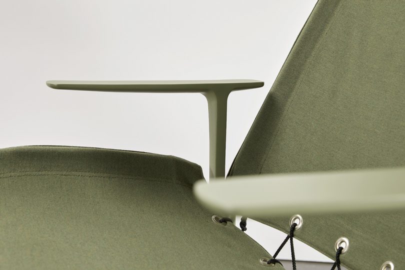 detail of olive green lounge chair