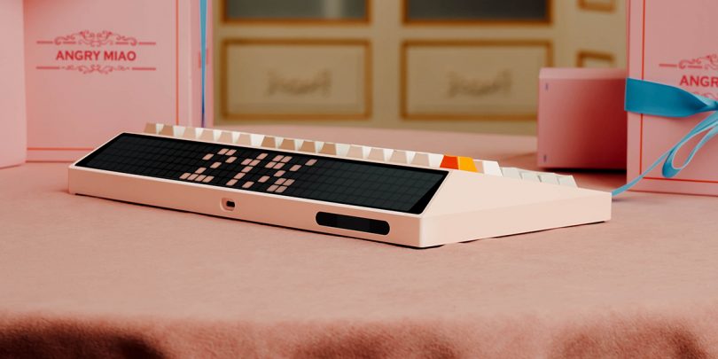 Back of pink keyboard showing LED matrix display.