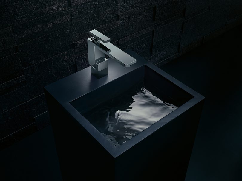 black sink and fixtures