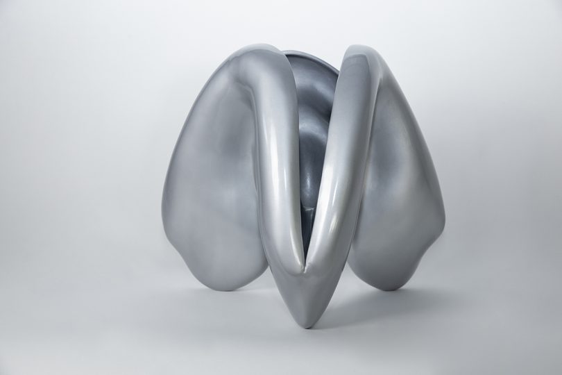 metallic silver organically shaped vase