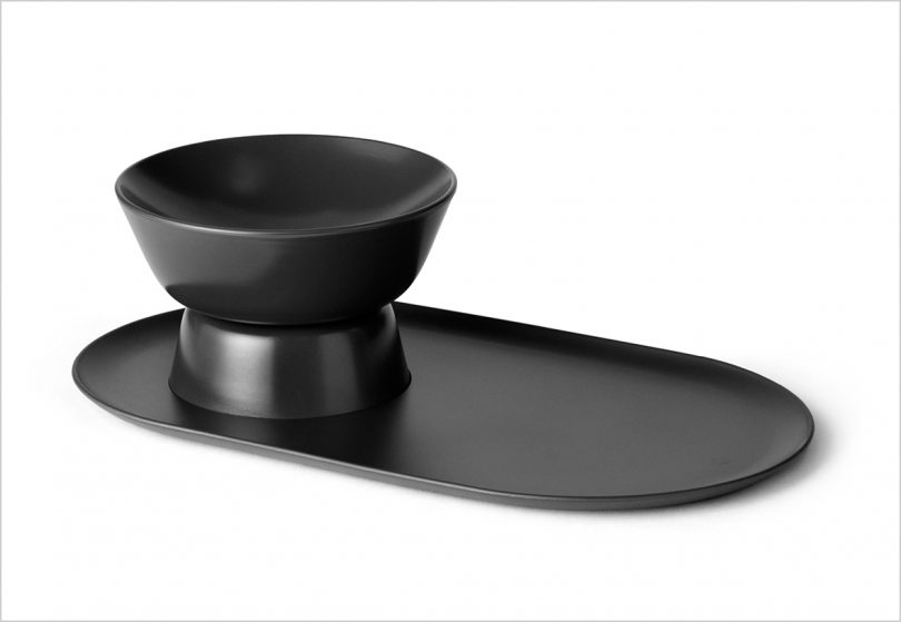 semi-gloss bowl and tray on black background