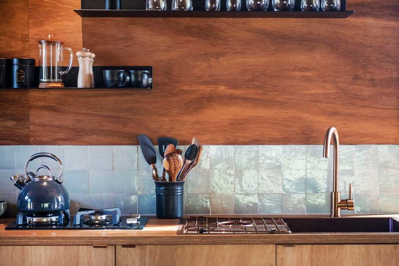 closeup view of modern kitchen in cabin