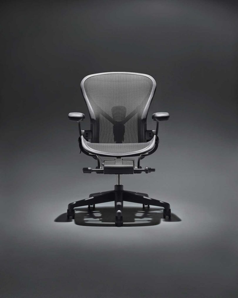 Aeron office chair in dark colorway facing forwad