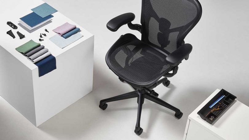 Aeron task chair surrounded by recycled ocean bound plastic designs