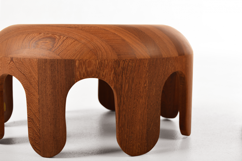 detail of one half of wood stool