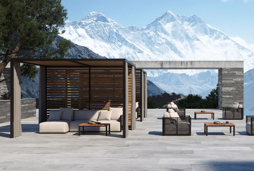pergolas with mountains in the background