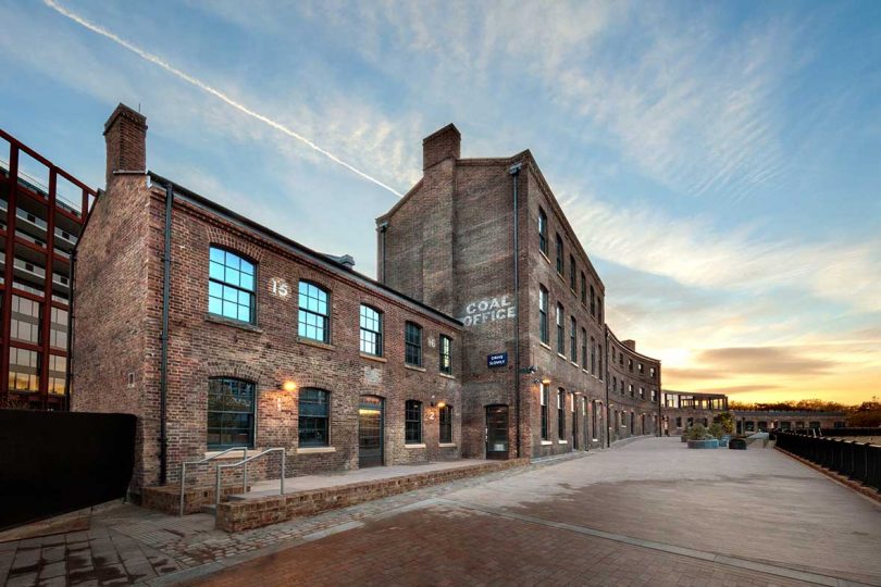 large brick offices with windows