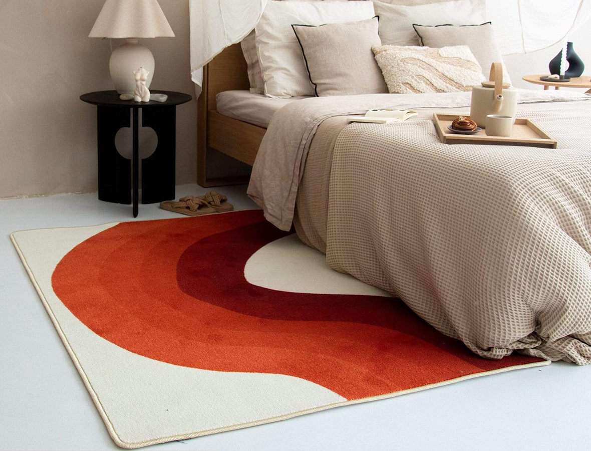 carret design blish rug in bedroom