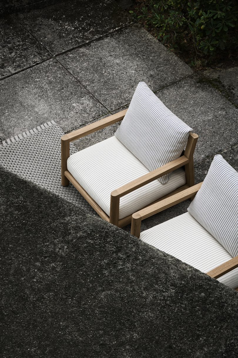 two outdoor armchairs