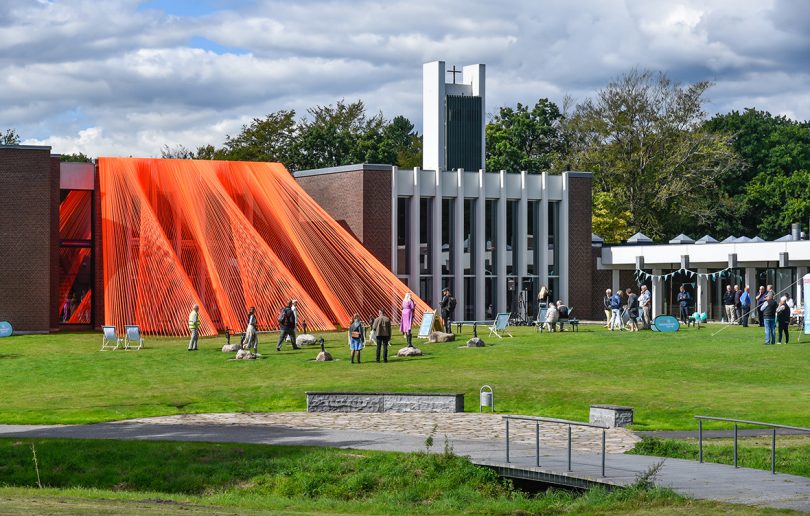 neon orange architectural installation outdoors