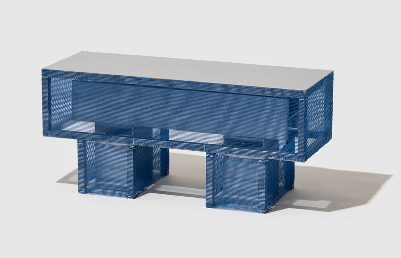 blue polycarbonate bench