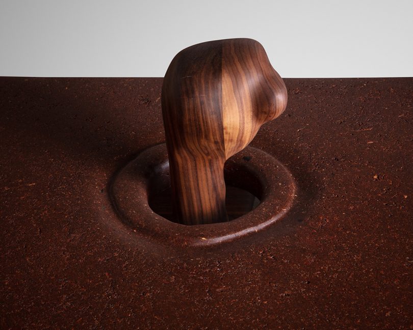 detail of abstract low wood table