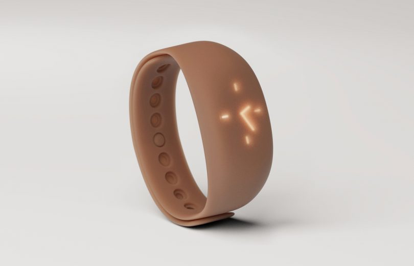 Dip wristband with LED illuminated analog-style clock display with arms set at 2:25.