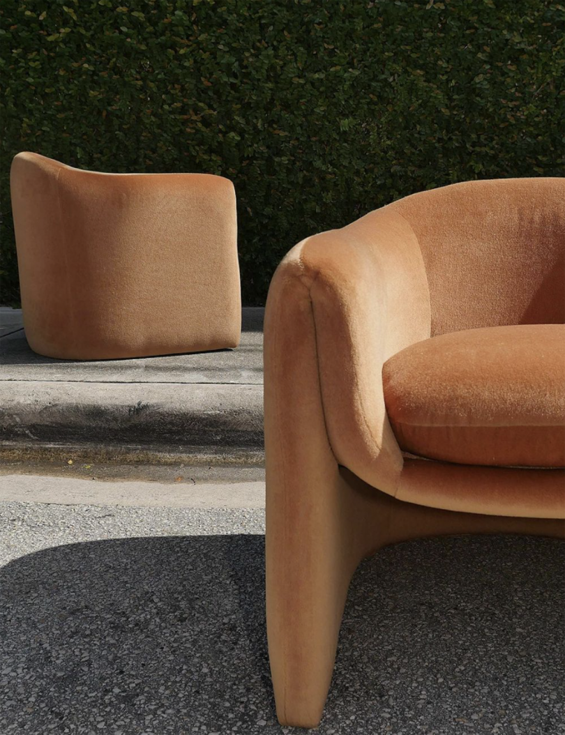 two vintage armchairs in peach