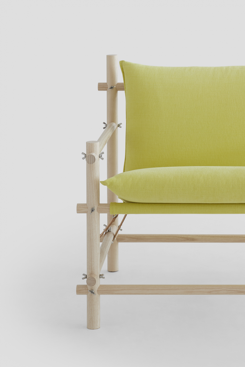 chartreuse armchair on white background