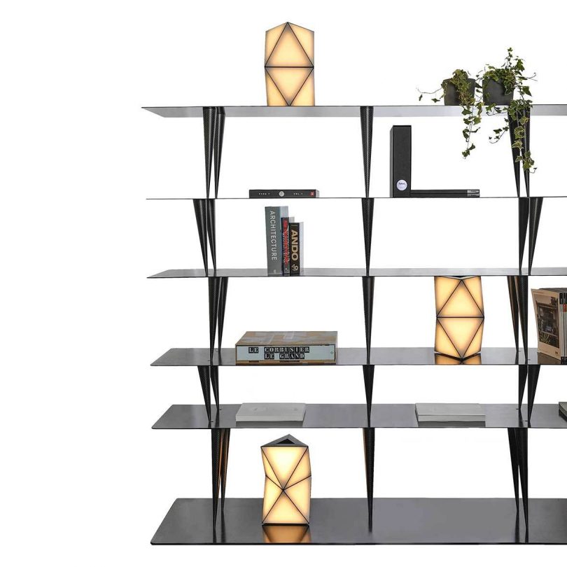 modern shelving in use on white background