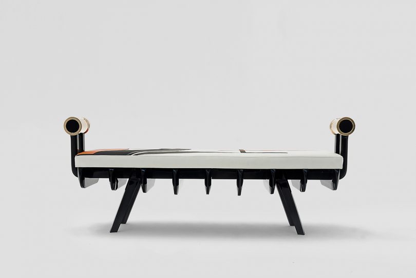 bronze and leather bench