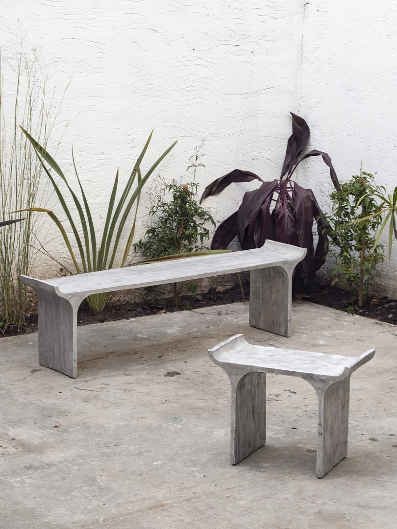 two grey benches