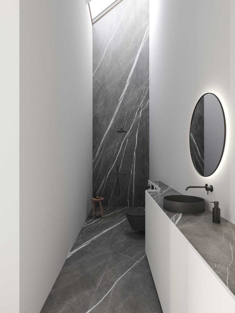 modern bathroom in white and black and white marble