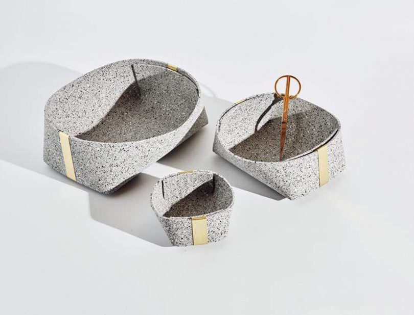 Rubber and Brass Basket Set in Gris by Slash Objects 