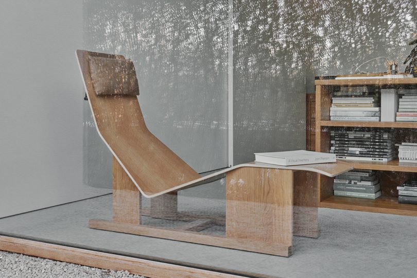 wood lounge chair in minimalist space