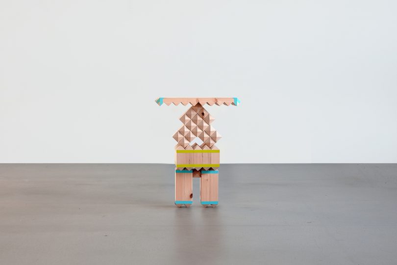 wooden structure made with blocks and masking tape