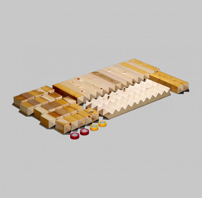 various wooden blocks on grey background