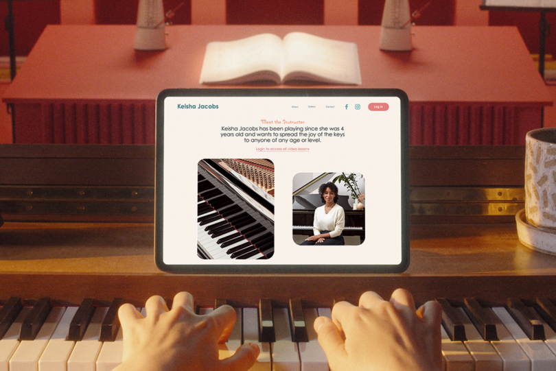 screen shot overlaid on to of image of hands playing piano