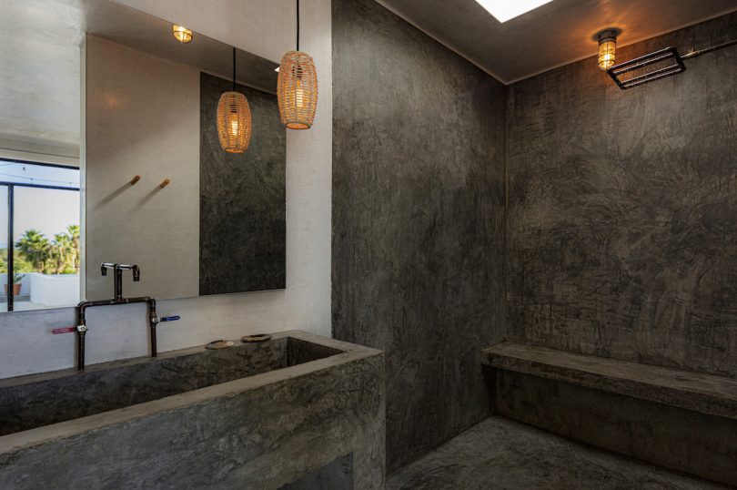 The rooms feature exposed polished concrete, with built-in concrete showers and baths