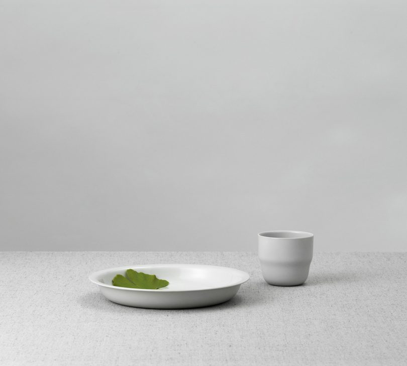 simple dinner plate and mug on which surface