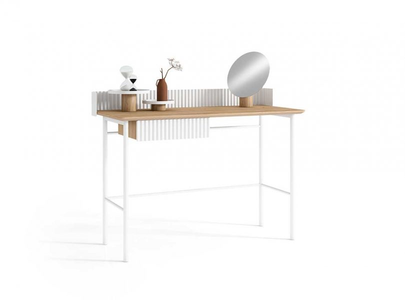 white wood desk on white background