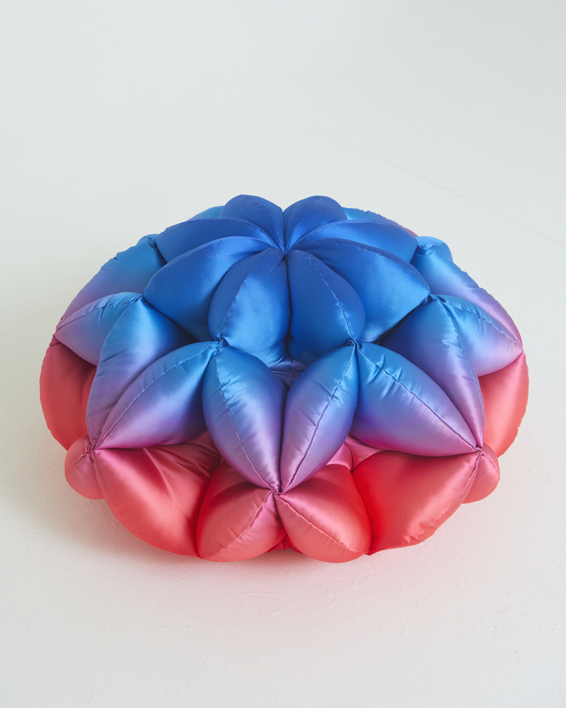 blue and pink pouf