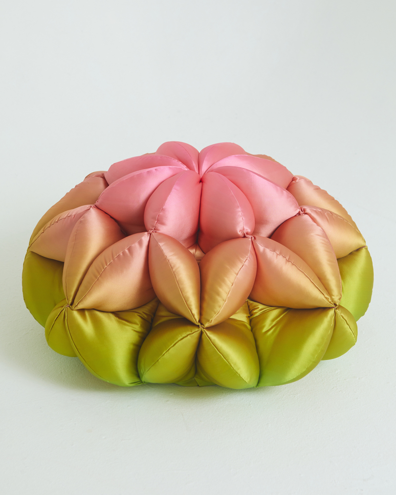 pink and lime green pouf