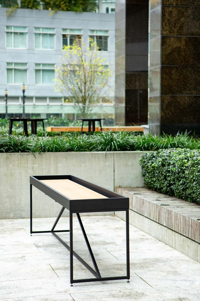 outdoor shuffleboard table on concrete patio