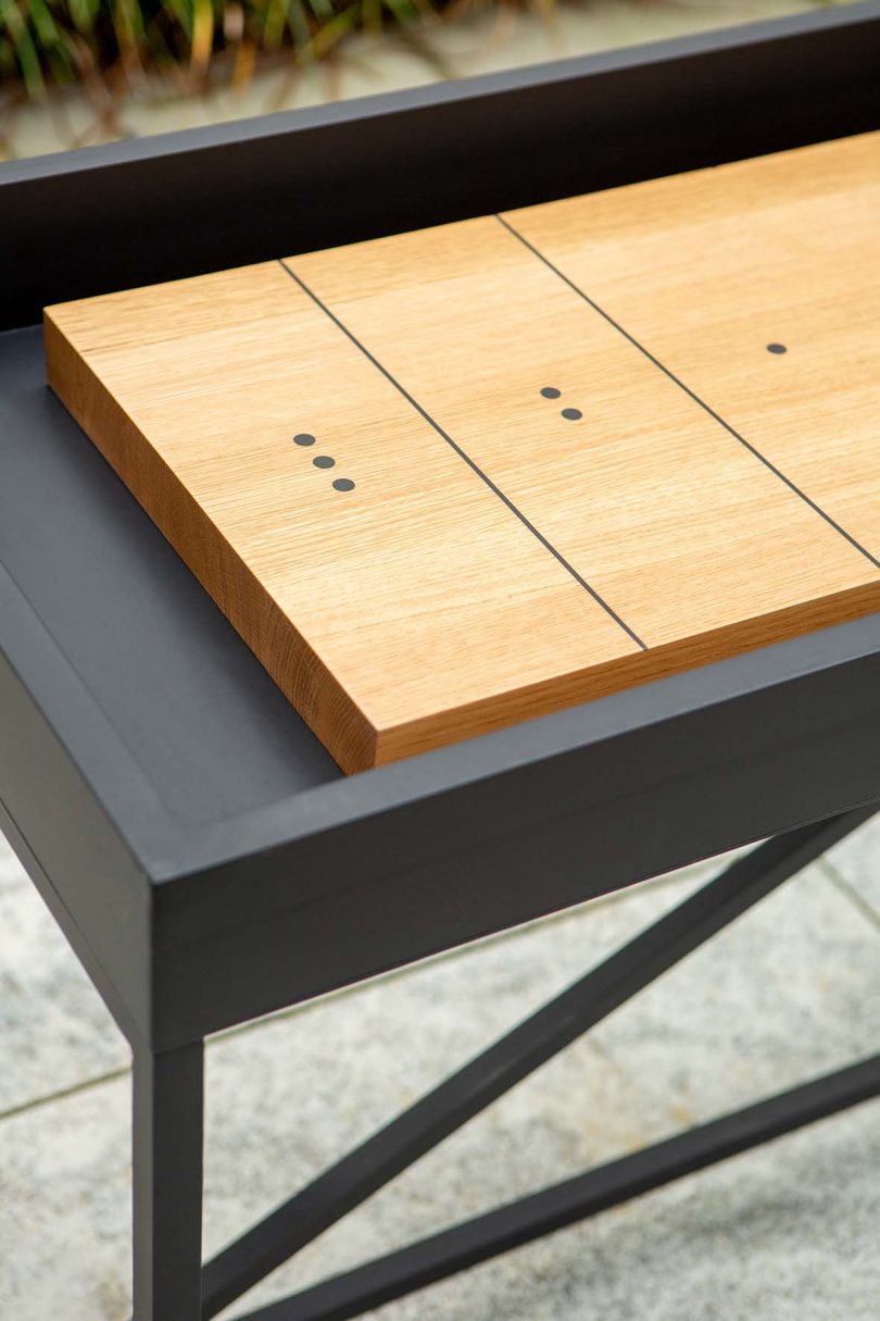 detail of outdoor shuffleboard table