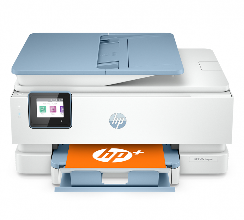 white and grey HP printer on white background