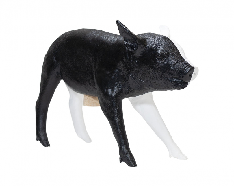 black and white pig sculpture bank on white background