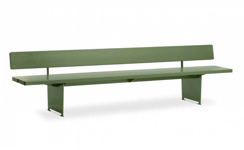 long green bench on white background