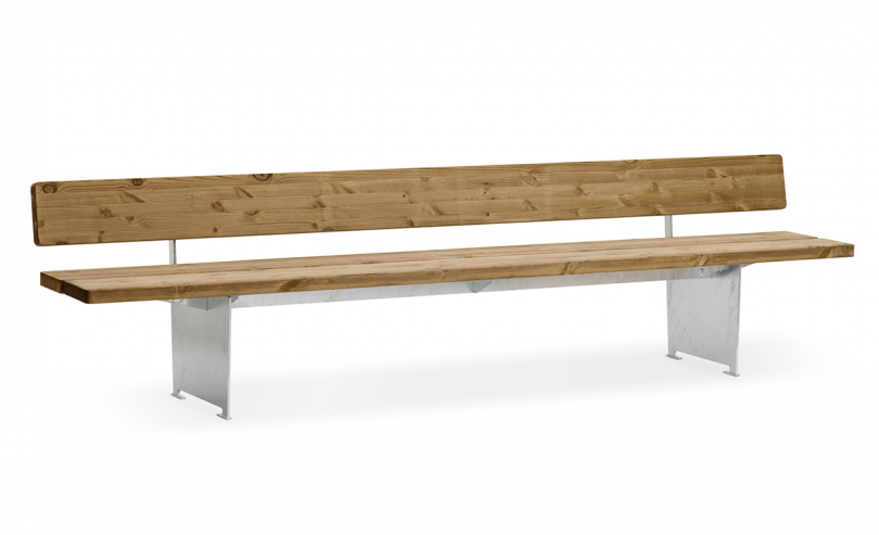 long wooden bench on white background