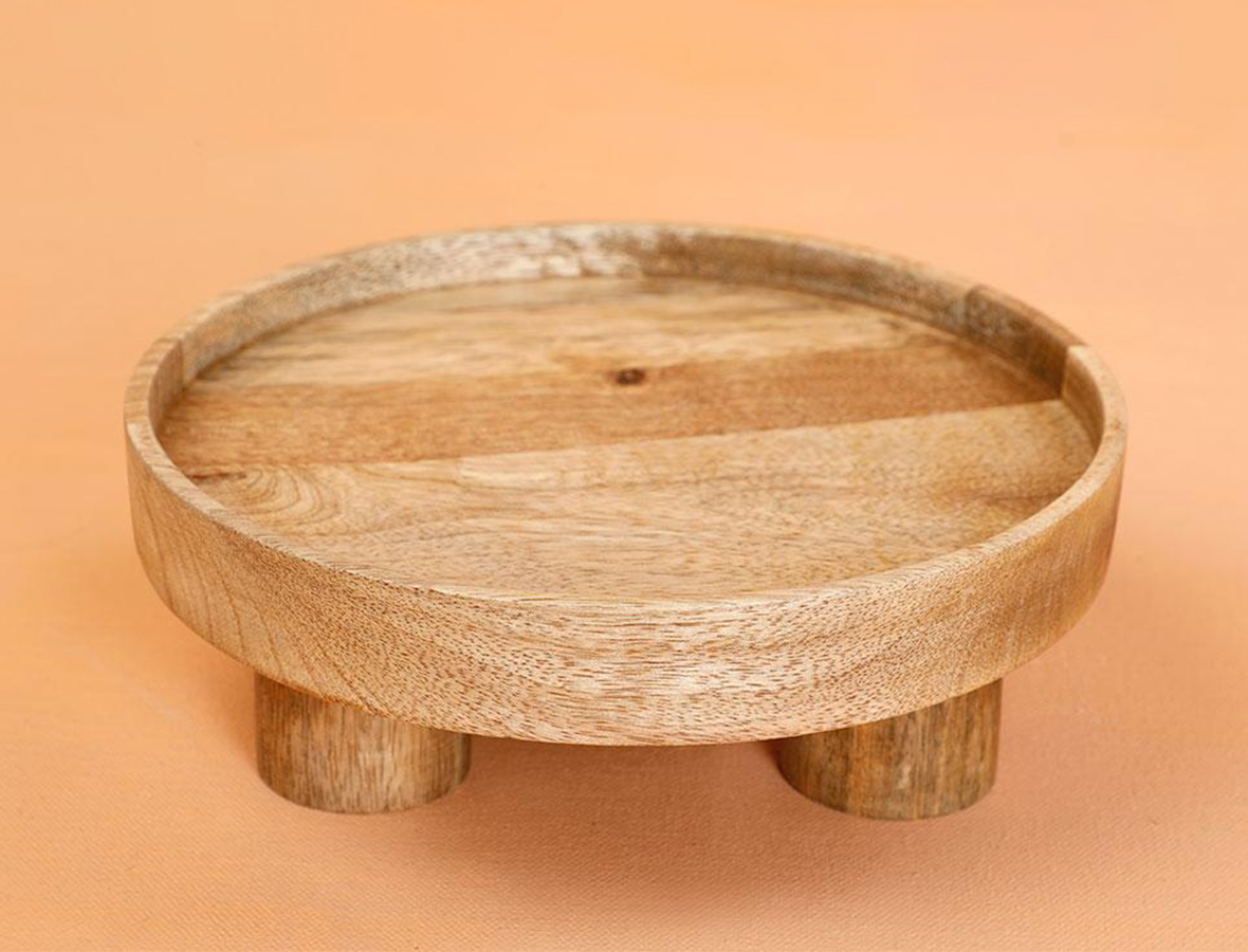 mango wood pedestal platter