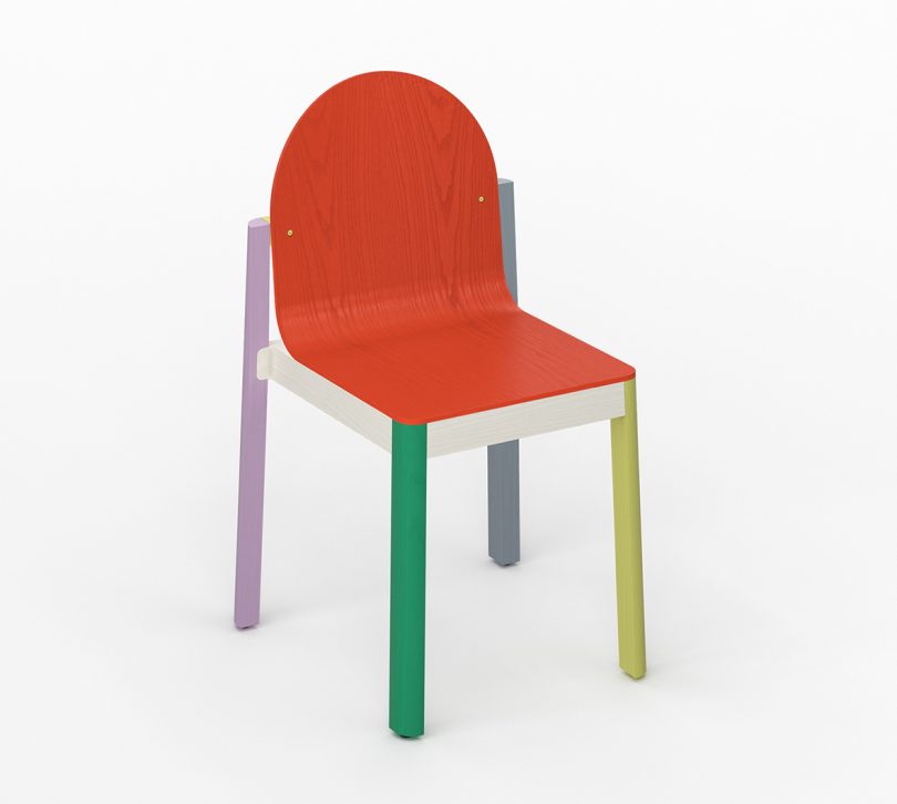 multicolored four legged chair on white background