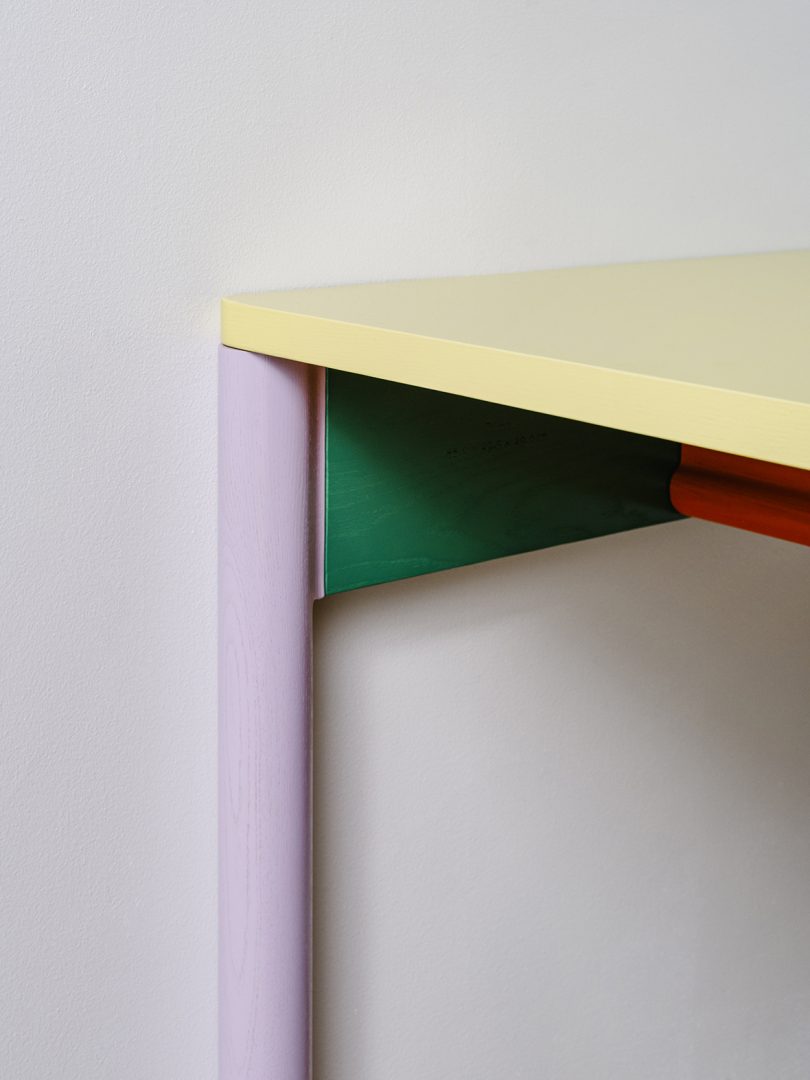 detail of multicolored desk and chair