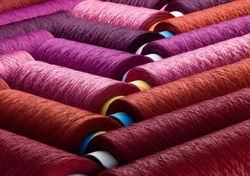 warm colored spools of recycled nylon yarn