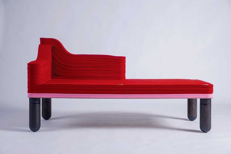 red and pink felt chaise lounge
