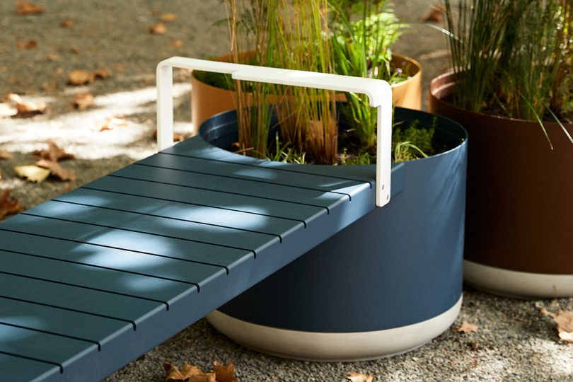 blue hybrid planter and bench