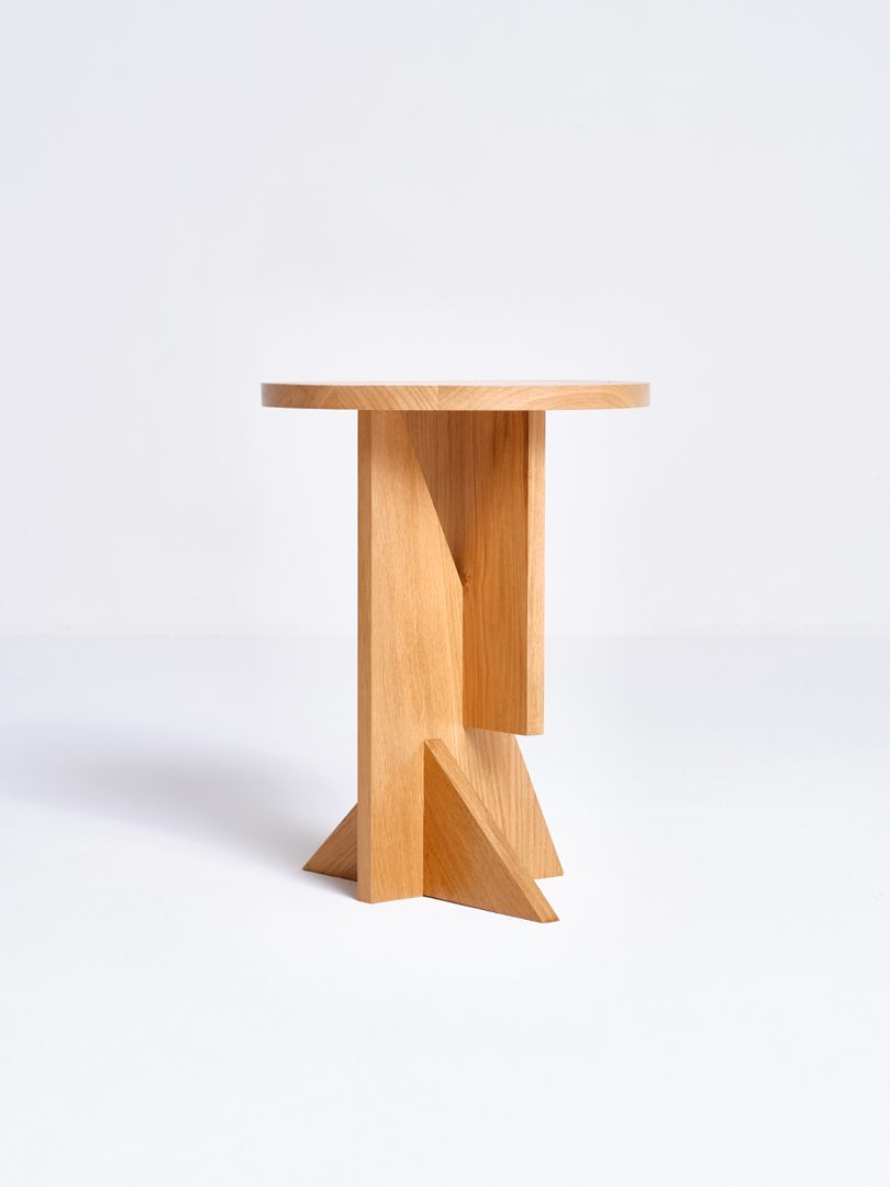 asymmetrical light wood side table